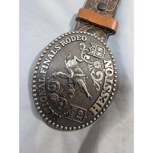 Vintage Hesston National Finals Rodeo 1988 Belt Buckle Tooled Leather Belt Ben